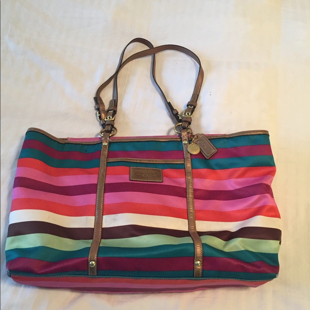 Coach Multi-color Fabric striped tote! 💕💗